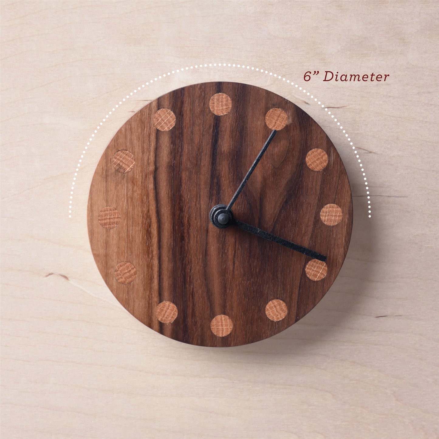 Minimalist Wood Clock, Ash or Walnut (DOT)